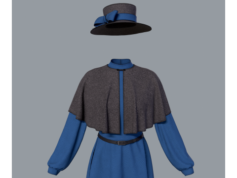 Victorian dress with hat 3D Model