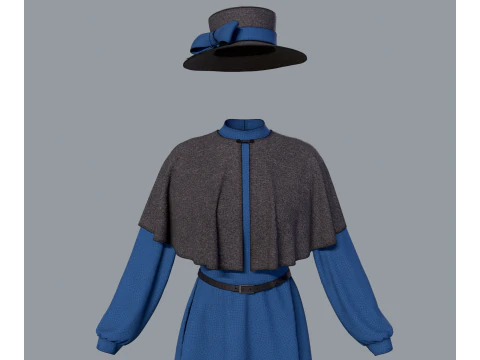 Victorian dress with hat 3D Model