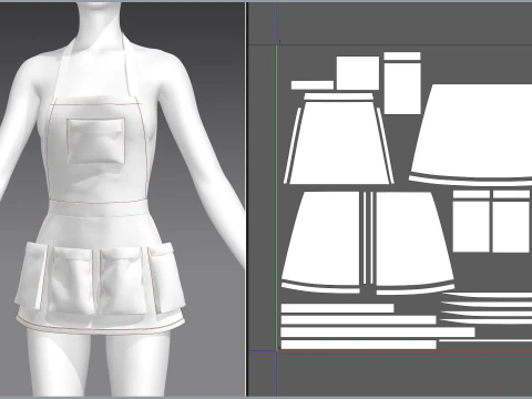 Womens apron with pockets 3D Model