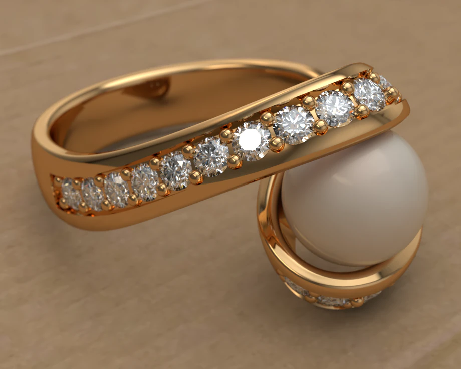 Pearl ring 3D Print Model .c4d .max .obj .3ds .fbx .stl .blend 