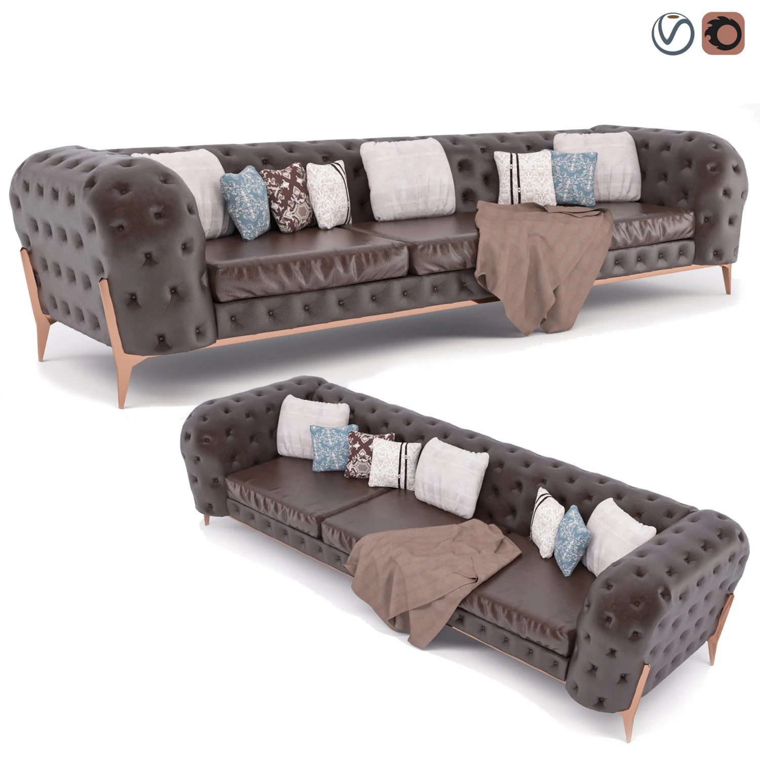 sofawithnailedleather 3D Model .c4d .max .obj .3ds .fbx .stl .blend 