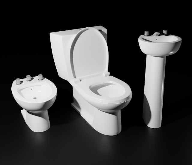 3d bathroom set toilet bidet sink Modello 3D .c4d .max .obj .3ds .fbx .stl .blend 