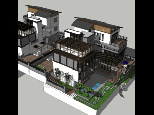 modelo de esbo&ccedil;o da nova villa dupla em estilo chin&ecirc;s Modelo 3D