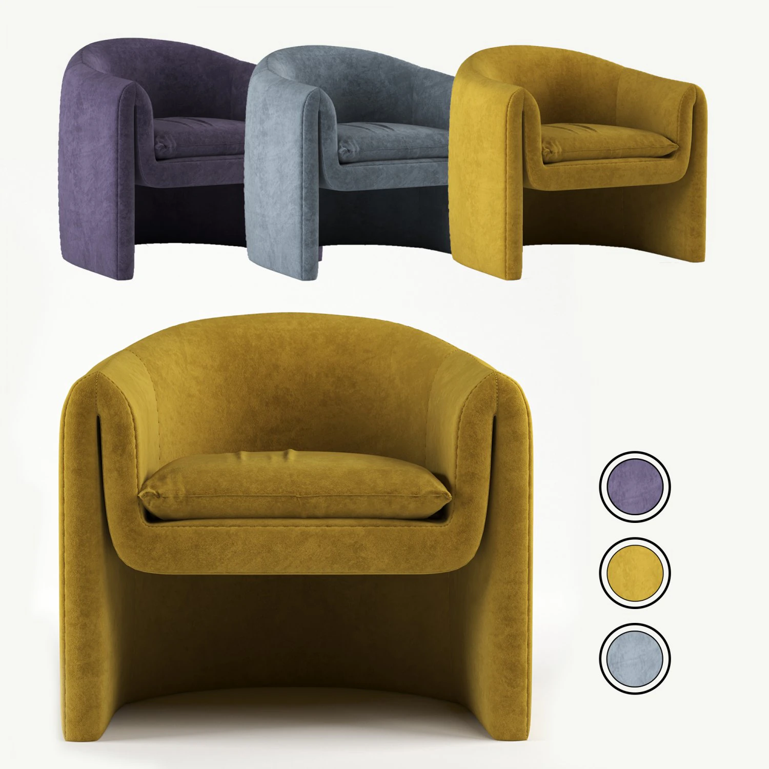 velvet sculptural chair 3D Model .c4d .max .obj .3ds .fbx .stl .blend 