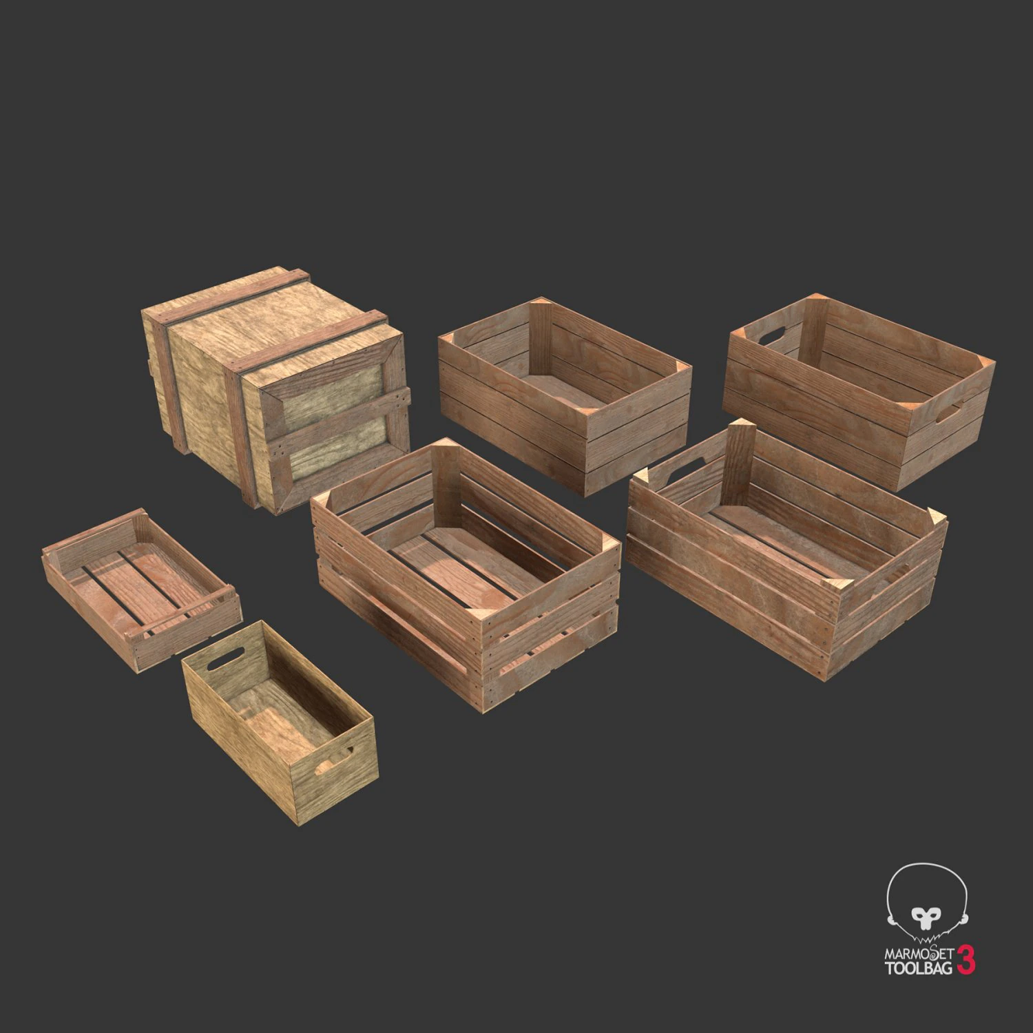 cole&ccedil;&atilde;o de caixas de madeira low poly Modelo 3D .c4d .max .obj .3ds .fbx .stl .blend 