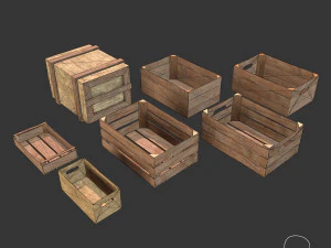 cole&ccedil;&atilde;o de caixas de madeira low poly Modelo 3D
