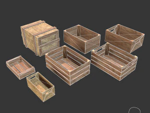 cole&ccedil;&atilde;o de caixas de madeira low poly Modelo 3D