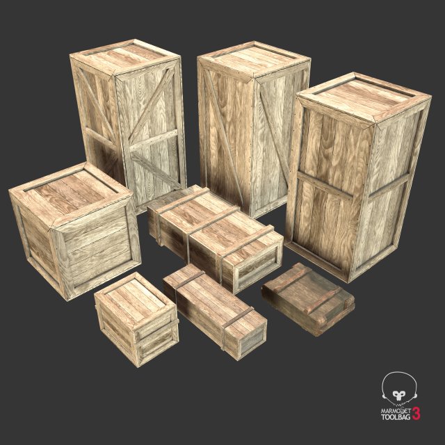 low poly wooden crate collection 2 3D 모델 .c4d .max .obj .3ds .fbx .stl .blend 