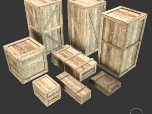 low poly wooden crate collection 2 3D Model