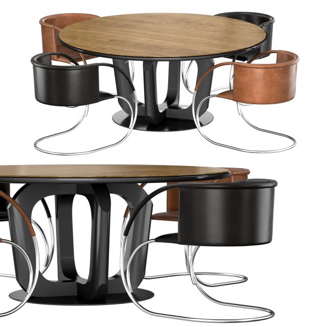 dining table 4221 round and ml 33 leather chair set-2 3D Модель .c4d .max .obj .3ds .fbx .stl .blend 