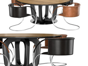 dining table 4221 round and ml 33 leather chair set-2 3D Model