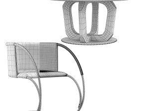 dining table 4221 round and ml 33 leather chair set-2 3D Модель