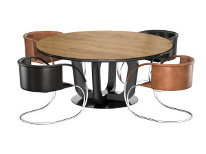 dining table 4221 round and ml 33 leather chair set-2 3D Модель