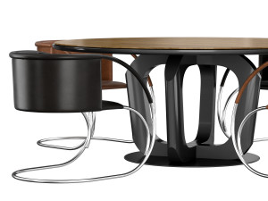 dining table 4221 round and ml 33 leather chair set-2 3D Модель