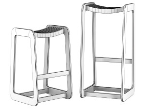 d-bar stool slatted Model 3D