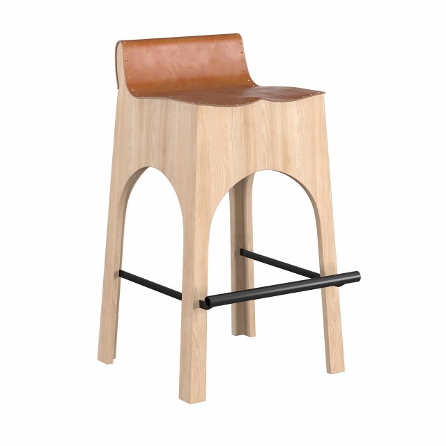 jack leather and wood stool - tan Modello 3D .c4d .max .obj .3ds .fbx .stl .blend 