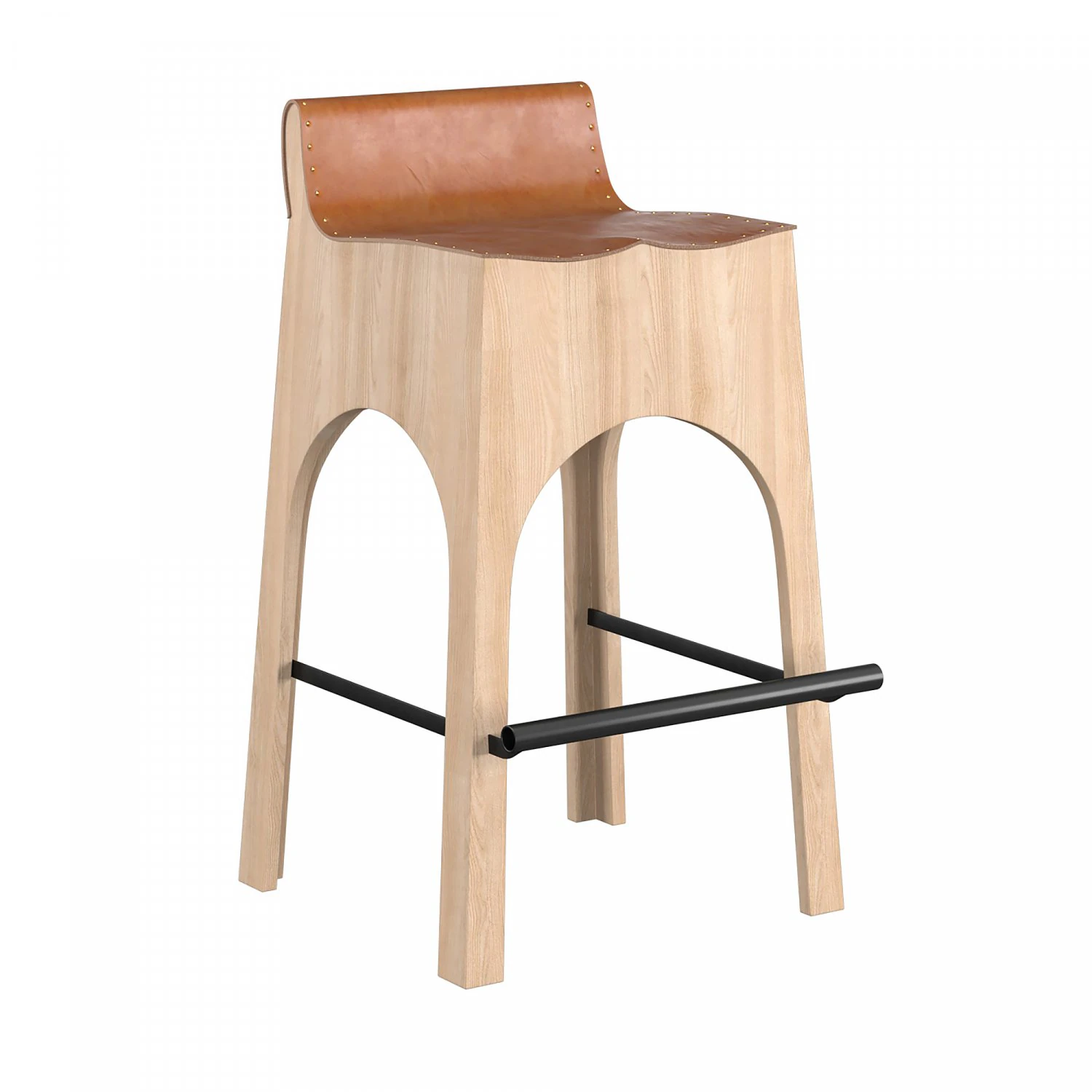 jack leather and wood stool - tan 3D Model .c4d .max .obj .3ds .fbx .stl .blend 
