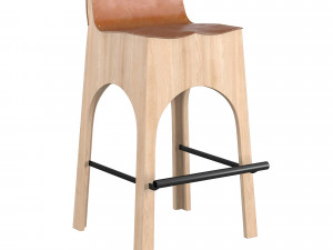 jack leather and wood stool - tan 3D-Modell