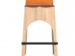 jack leather and wood stool - tan 3D Model