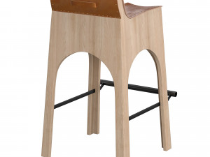 jack leather and wood stool - tan Modello 3D