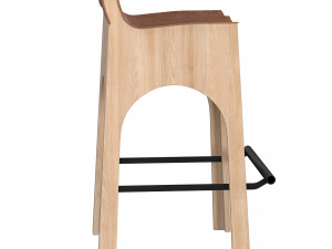 jack leather and wood stool - tan Modello 3D