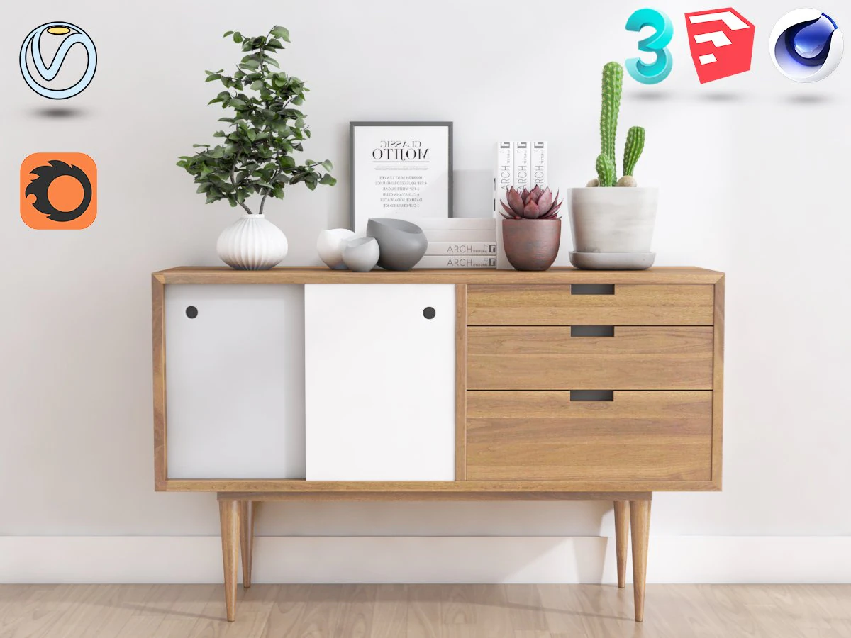 Sideboard set 3D Model .c4d .max .obj .3ds .fbx .stl .blend