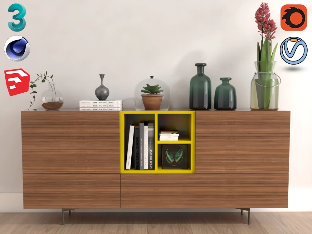 Sideboard Set 3D Model .c4d .max .obj .3ds .fbx .stl .blend