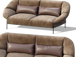 sofa flared arm loveseat tobacco l modern designer two-seat couch 3D Model