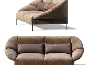 sofa flared arm loveseat tobacco l modern designer two-seat couch 3D Model