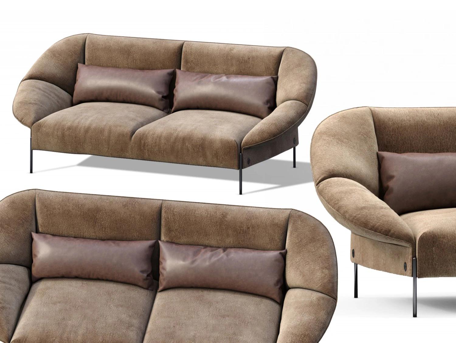 sofa flared arm loveseat tobacco l modern designer two-seat couch 3D Model .c4d .max .obj .3ds .fbx .stl .blend