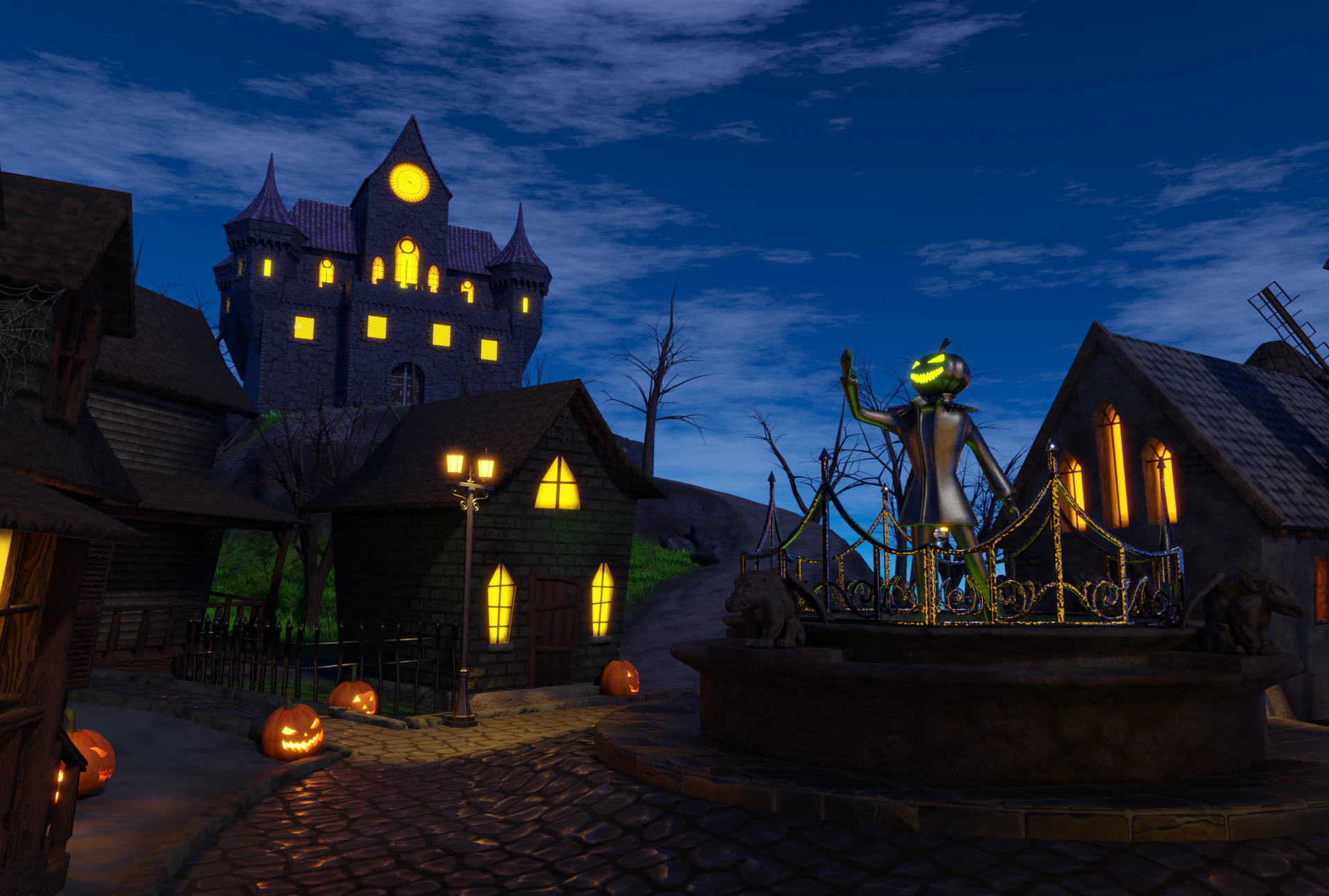 Halloween Town 3D Model .c4d .max .obj .3ds .fbx .stl .blend