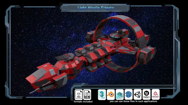 LOW-Poly Spaceship Sci-Fi Light Missile Frigate Low-Poly 3D Модель.