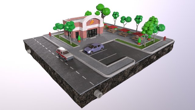 Low-poly 3D PBR set pizzeria City VR Low-poly 3D 模型 .c4d .max .obj .3ds .fbx .stl .blend 