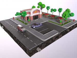 Low-poly 3D PBR set pizzeria City VR Low-poly Modelo 3D