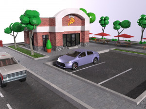 Low-poly 3D PBR set pizzeria City VR Low-poly 3D 模型