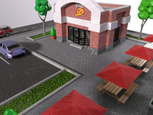 Low-poly 3D PBR set pizzeria City VR Low-poly 3D 模型