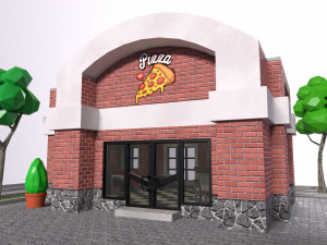 Low-poly 3D PBR set pizzeria City VR Low-poly 3D 模型
