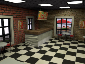 Low-poly 3D PBR set pizzeria City VR Low-poly 3D 模型