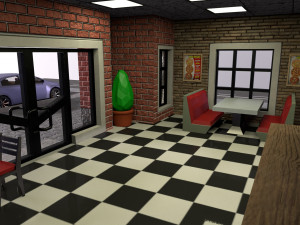 Low-poly 3D PBR set pizzeria City VR Low-poly 3D 模型