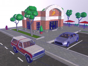 Low-poly 3D PBR set pizzeria City VR Low-poly 3D 模型