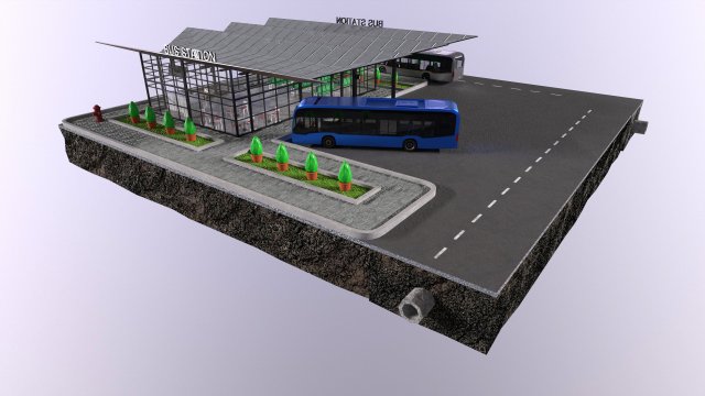 Low-poly 3D PBR set City Bus station Low-poly 3D Modell .c4d .max .obj .3ds .fbx .stl .blend