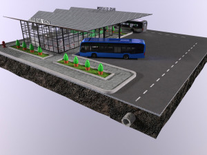 Low-poly 3D PBR set City Bus station Low-poly 3D Model