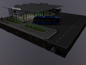 Low-poly 3D PBR set City Bus station Low-poly 3D Modell