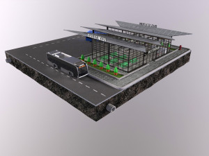 Low-poly 3D PBR set City Bus station Low-poly 3D Modell