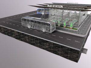 Low-poly 3D PBR set City Bus station Low-poly 3D Modell