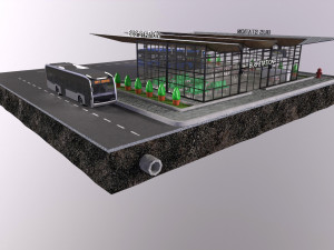 Low-poly 3D PBR set City Bus station Low-poly 3D Modell