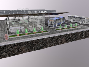 Low-poly 3D PBR set City Bus station Low-poly 3D Modell
