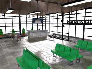 Low-poly 3D PBR set City Bus station Low-poly 3D Modell