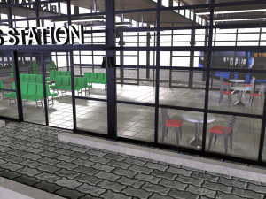 Low-poly 3D PBR set City Bus station Low-poly 3D Modell