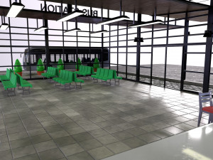 Low-poly 3D PBR set City Bus station Low-poly 3D Modell